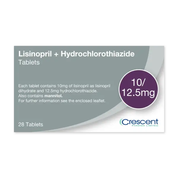 Lisinopril + Hydrochlorothiazide 10mg/12.5mg Tablets, Crescent Pharmaceuticals, Crescent Pharma, Crescent Medical UK, Crescent Manufacturing, Crescent R&D, Thorpe Laboratoires, Andover Warehouse, Barnsley Warehouse, M&A Pharma, M&A Pharmachem, Archimedis, Uk Generic Medicine, Uk Pharmaceuticals