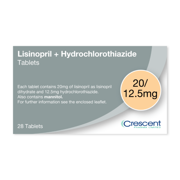 Lisinopril + Hydrochlorothiazide 20mg/12.5mg Tablets, Crescent Pharmaceuticals, Crescent Pharma, Crescent Medical UK, Crescent Manufacturing, Crescent R&D, Thorpe Laboratoires, Andover Warehouse, Barnsley Warehouse, M&A Pharma, M&A Pharmachem, Archimedis, Uk Generic Medicine, Uk Pharmaceuticals