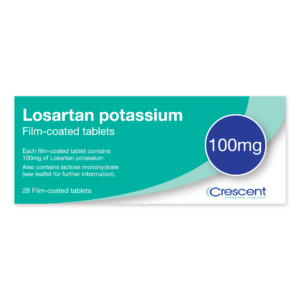 Losartan Potassium 100mg Film-coated Tablets, Crescent Pharmaceuticals, Crescent Pharma, Crescent Medical UK, Crescent Manufacturing, Crescent R&D, Thorpe Laboratoires, Andover Warehouse, Barnsley Warehouse, M&A Pharma, M&A Pharmachem, Archimedis, Uk Generic Medicine, Uk Pharmaceuticals