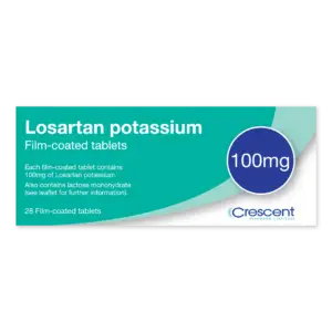 Losartan Potassium 100mg Film-coated Tablets, Crescent Pharmaceuticals, Crescent Pharma, Crescent Medical UK, Crescent Manufacturing, Crescent R&D, Thorpe Laboratoires, Andover Warehouse, Barnsley Warehouse, M&A Pharma, M&A Pharmachem, Archimedis, Uk Generic Medicine, Uk Pharmaceuticals