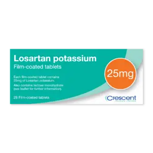Losartan Potassium 25mg Film-coated Tablets, Crescent Pharmaceuticals, Crescent Pharma, Crescent Medical UK, Crescent Manufacturing, Crescent R&D, Thorpe Laboratoires, Andover Warehouse, Barnsley Warehouse, M&A Pharma, M&A Pharmachem, Archimedis, Uk Generic Medicine, Uk Pharmaceuticals