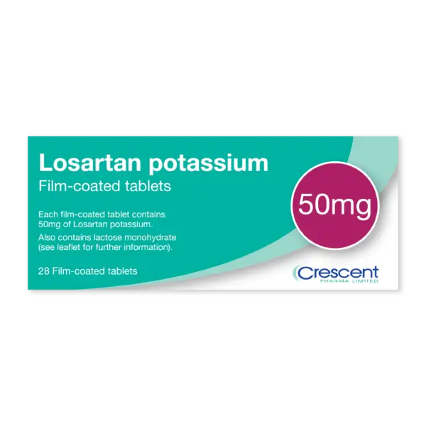 Losartan Potassium 50mg Film-coated Tablets, Crescent Pharmaceuticals, Crescent Pharma, Crescent Medical UK, Crescent Manufacturing, Crescent R&D, Thorpe Laboratoires, Andover Warehouse, Barnsley Warehouse, M&A Pharma, M&A Pharmachem, Archimedis, Uk Generic Medicine, Uk Pharmaceuticals