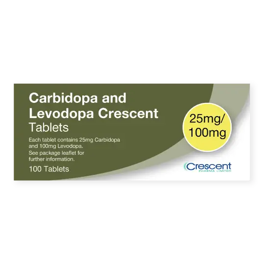 Carbidopa and Levodopa Crescent 25mg/100mg Tablets, Crescent Pharmaceuticals, Crescent Pharma, Crescent Medical UK, Crescent Manufacturing, Crescent R&D, Thorpe Laboratoires, Andover Warehouse, Barnsley Warehouse, M&A Pharma, M&A Pharmachem, Archimedis, Uk Generic Medicine, Uk Pharmaceuticals