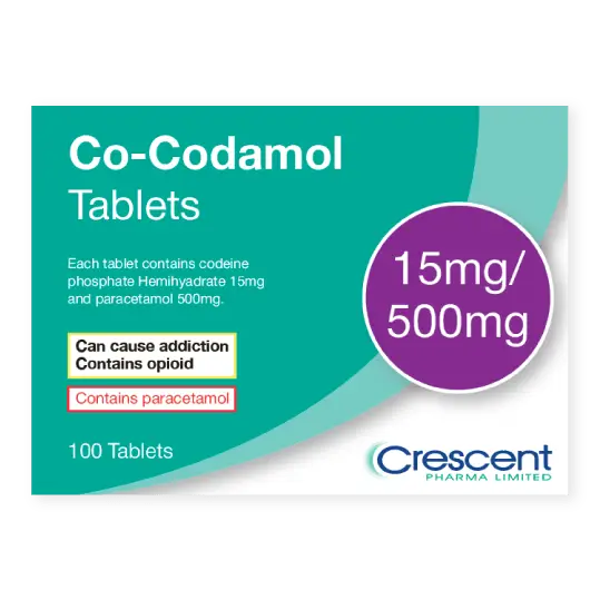 Co-codamol 15mg/500mg Tablets, Crescent Pharmaceuticals, Crescent Pharma, Crescent Medical UK, Crescent Manufacturing, Crescent R&D, Thorpe Laboratoires, Andover Warehouse, Barnsley Warehouse, M&A Pharma, M&A Pharmachem, Archimedis, Uk Generic Medicine, Uk Pharmaceuticals